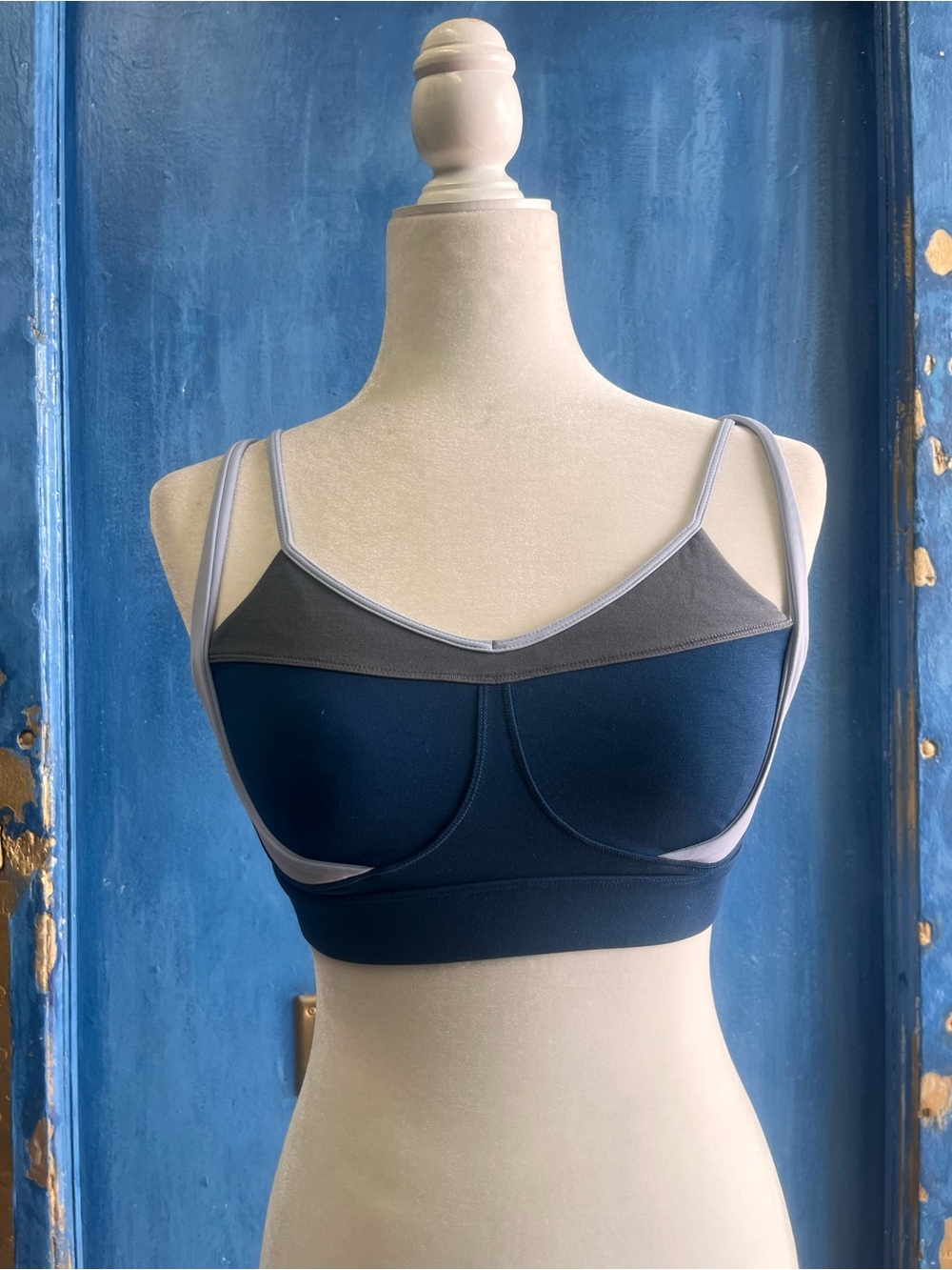 Contrast Seam Navy and Gray Support Bralette - Women Intimates